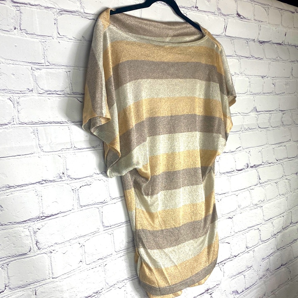 Off the shoulder silver, gold, gun metal shimmery side ruching top